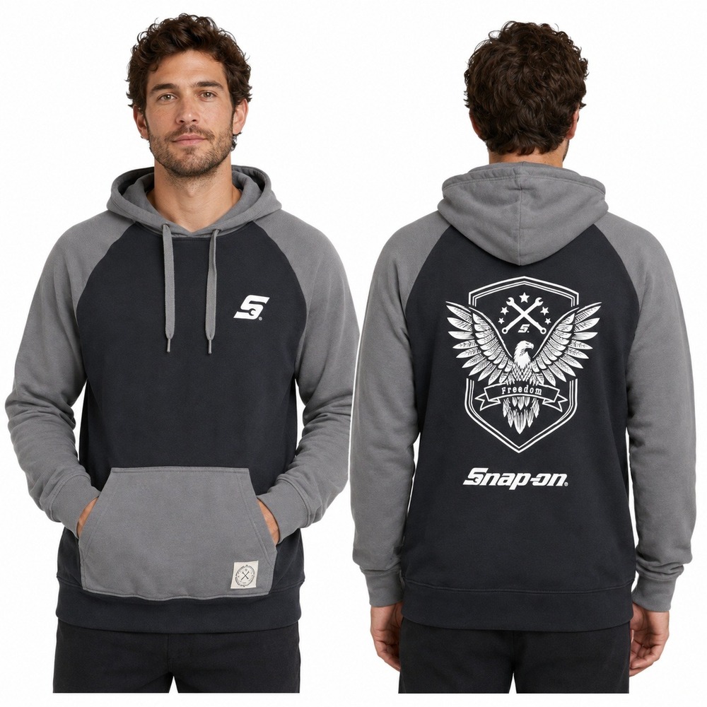 Snap-on Hoodie Mens Medium Black Grey Eagle Freedom Shield Raglan Sweatshirt